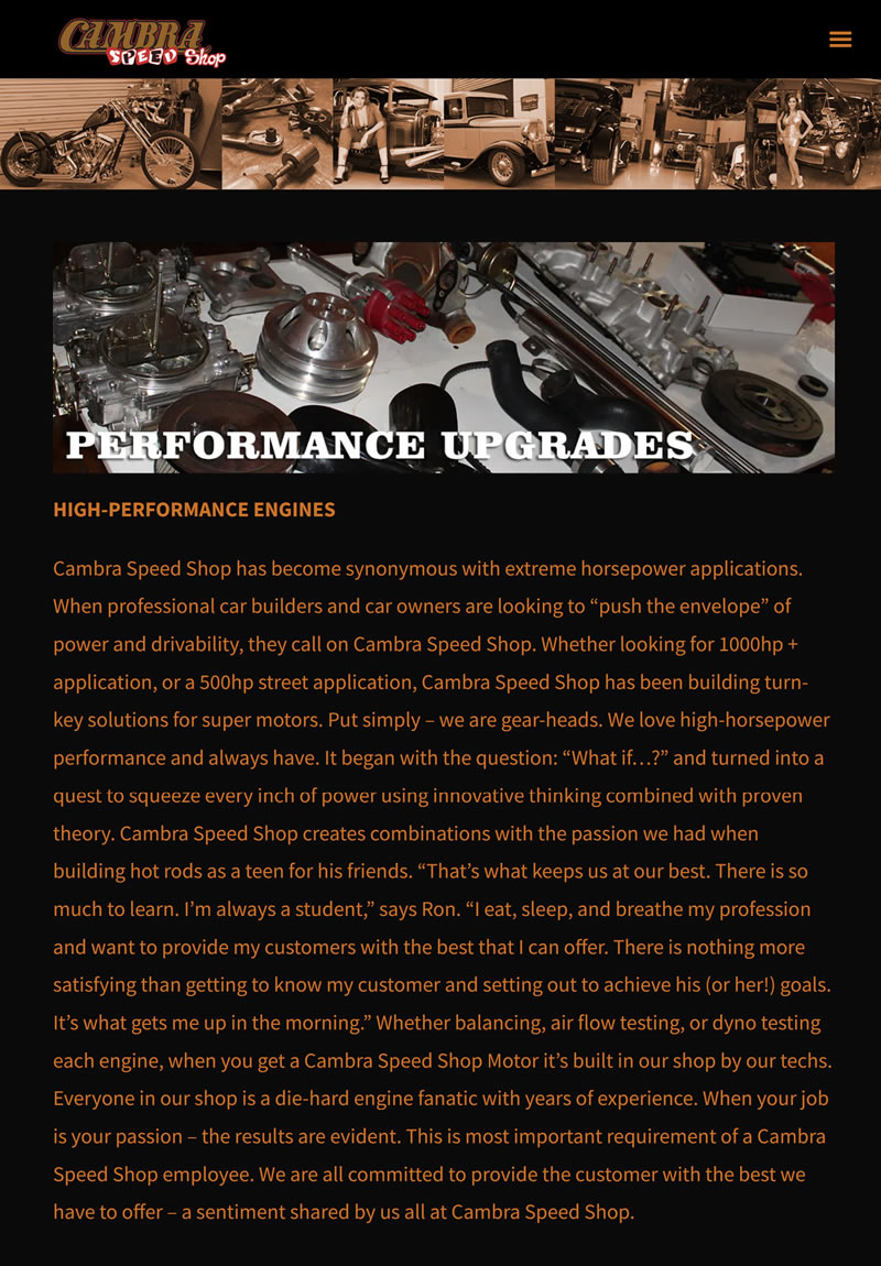 2024-05-05 - Website Screenshot: Cambra Speed Shop Performance Upgrades