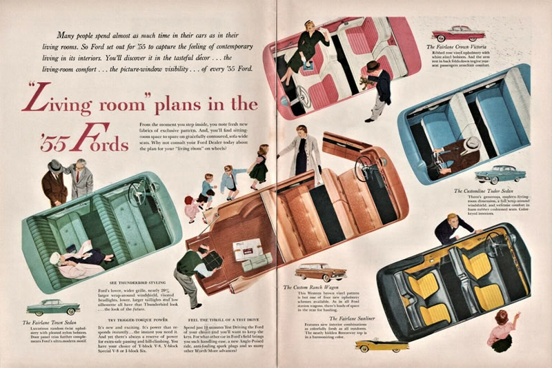 Magazine Ad: Living room plans in the '55 Fords